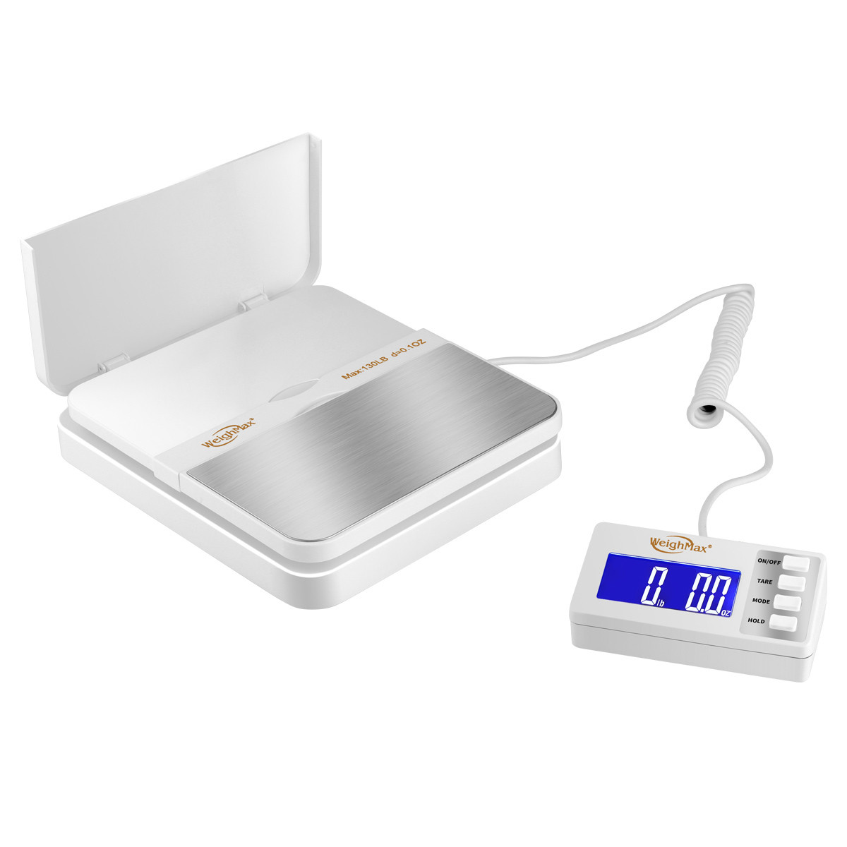 Weighmax 130LB Extended Display Digital Shipping Postal Scale White W AC Battery