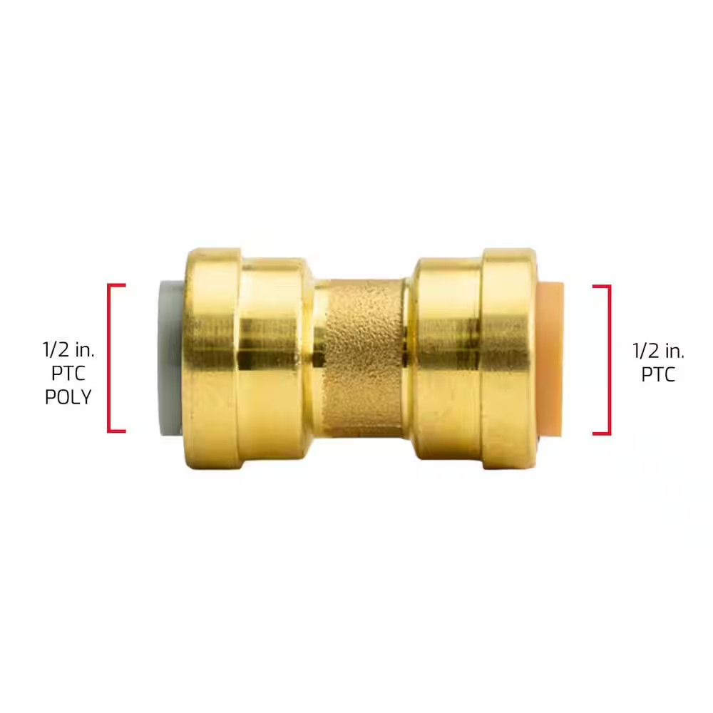 1/2 In. Push-To-Connect Brass Polybutylene Conversion Coupling Fitting