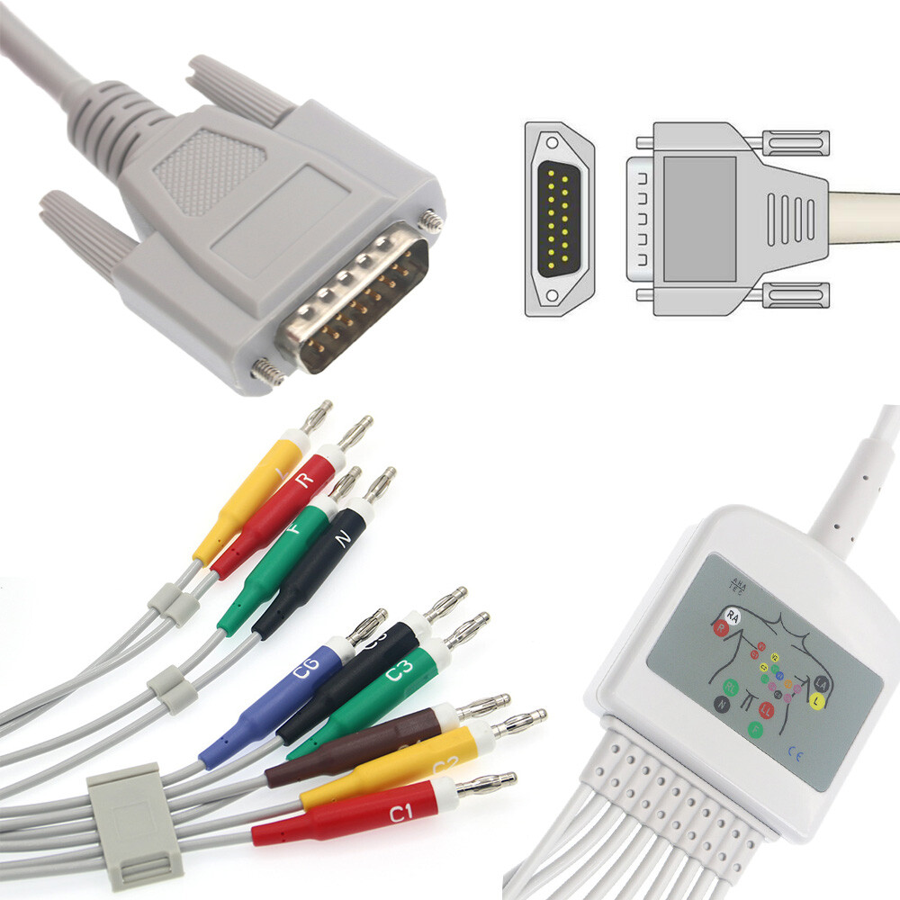 15Pin EKG/ECG Cable Fit For Nihon Kohden ECG-1250A ECG-9620 ECG-9620L