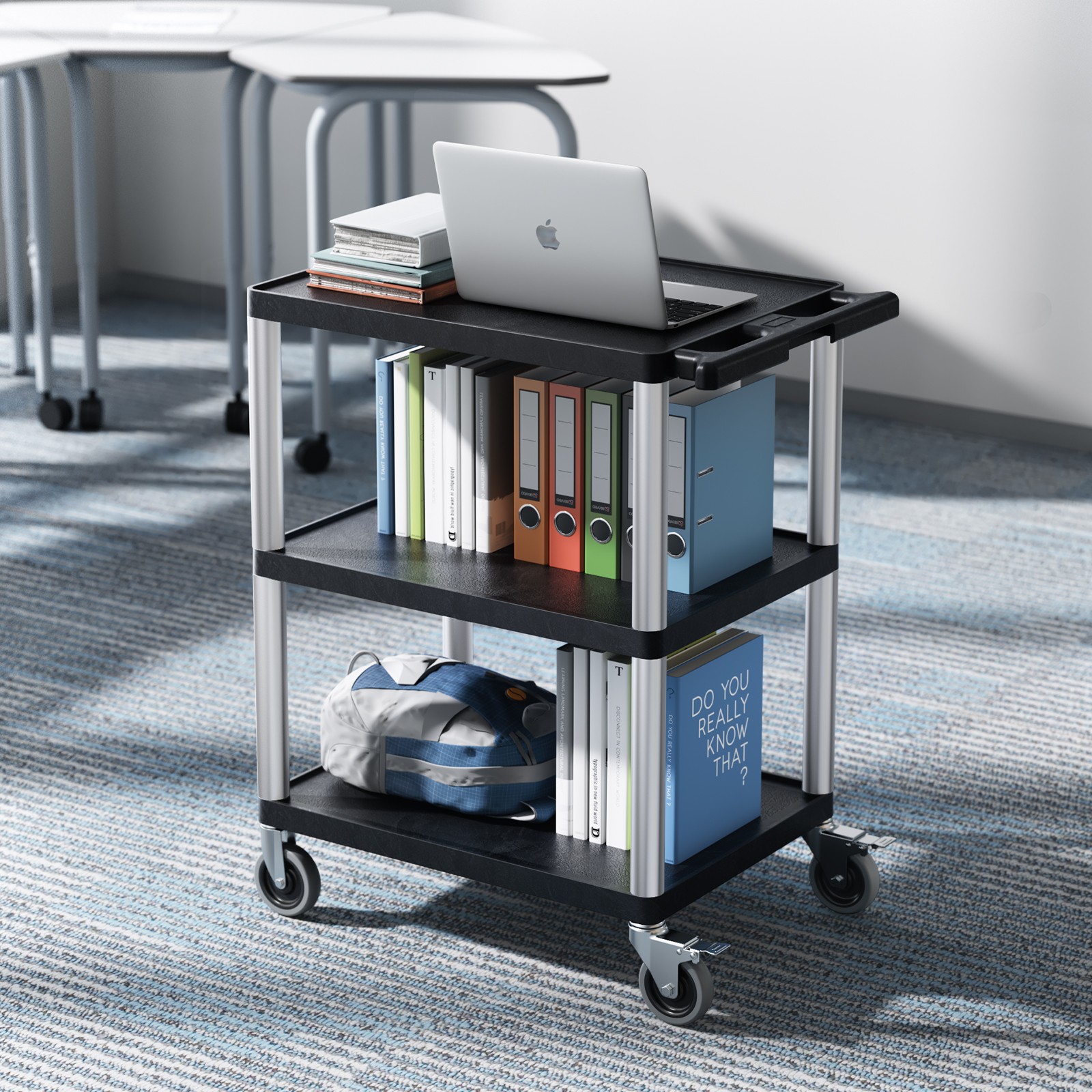 Uimoso 3-Tier Rolling Utility Cart, 300 lbs Capacity,27.6 x 18.1 in Service Cart