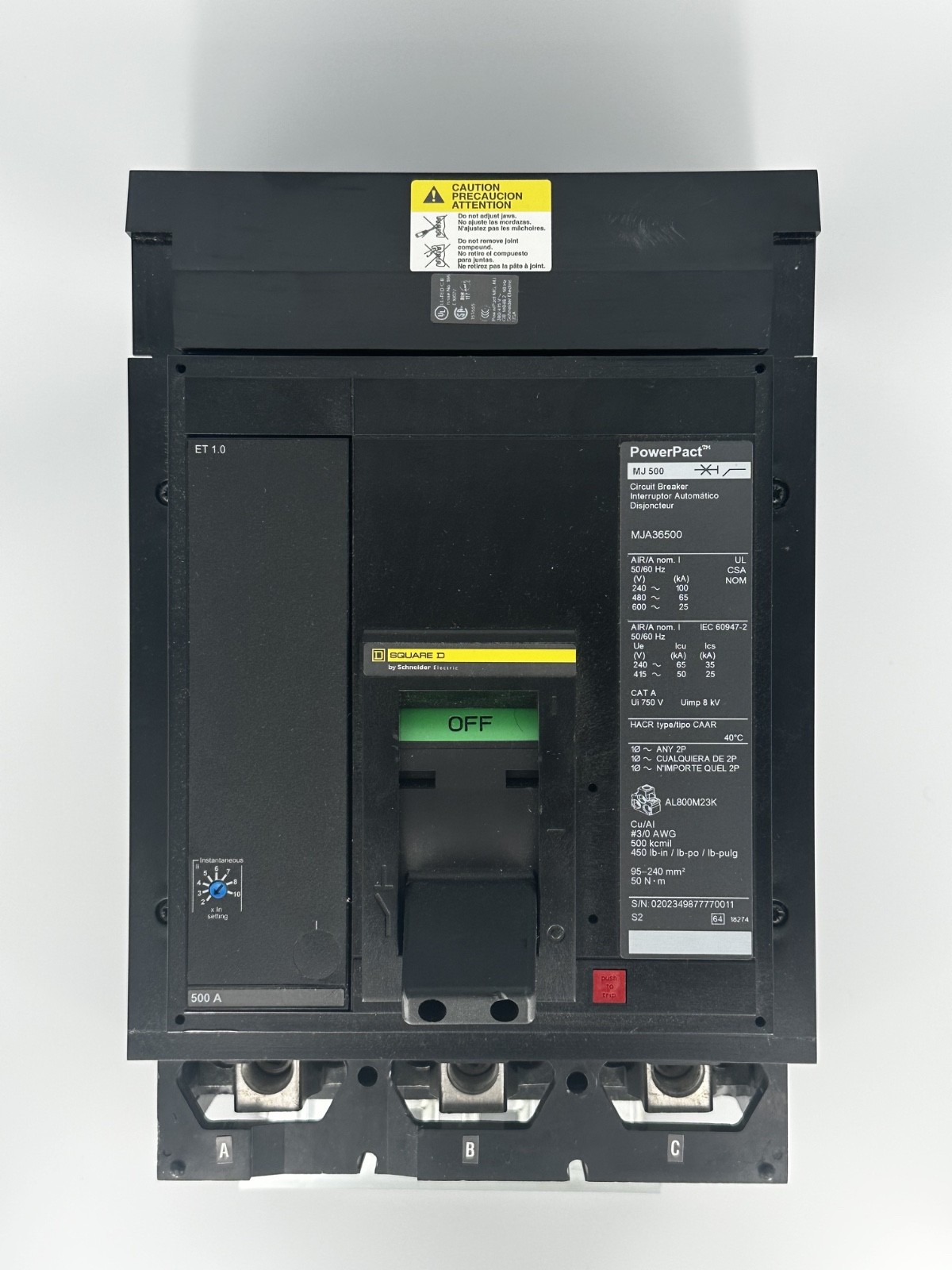 Square D MJA36500 500A 3 Pole Molded Case Breaker I-line Schneider Electric