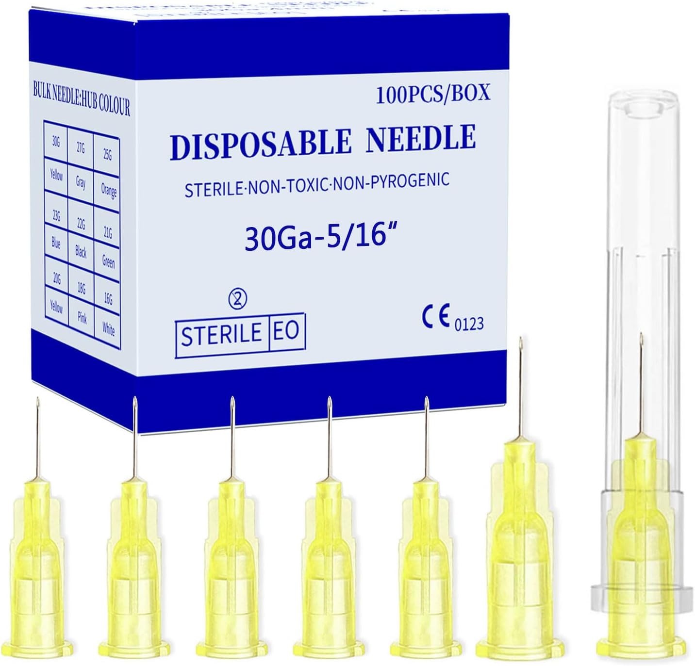 Disposable Luer Lock Needle 30Ga 5/16 Inch 8mm 100Pack(30Ga-5/16IN)