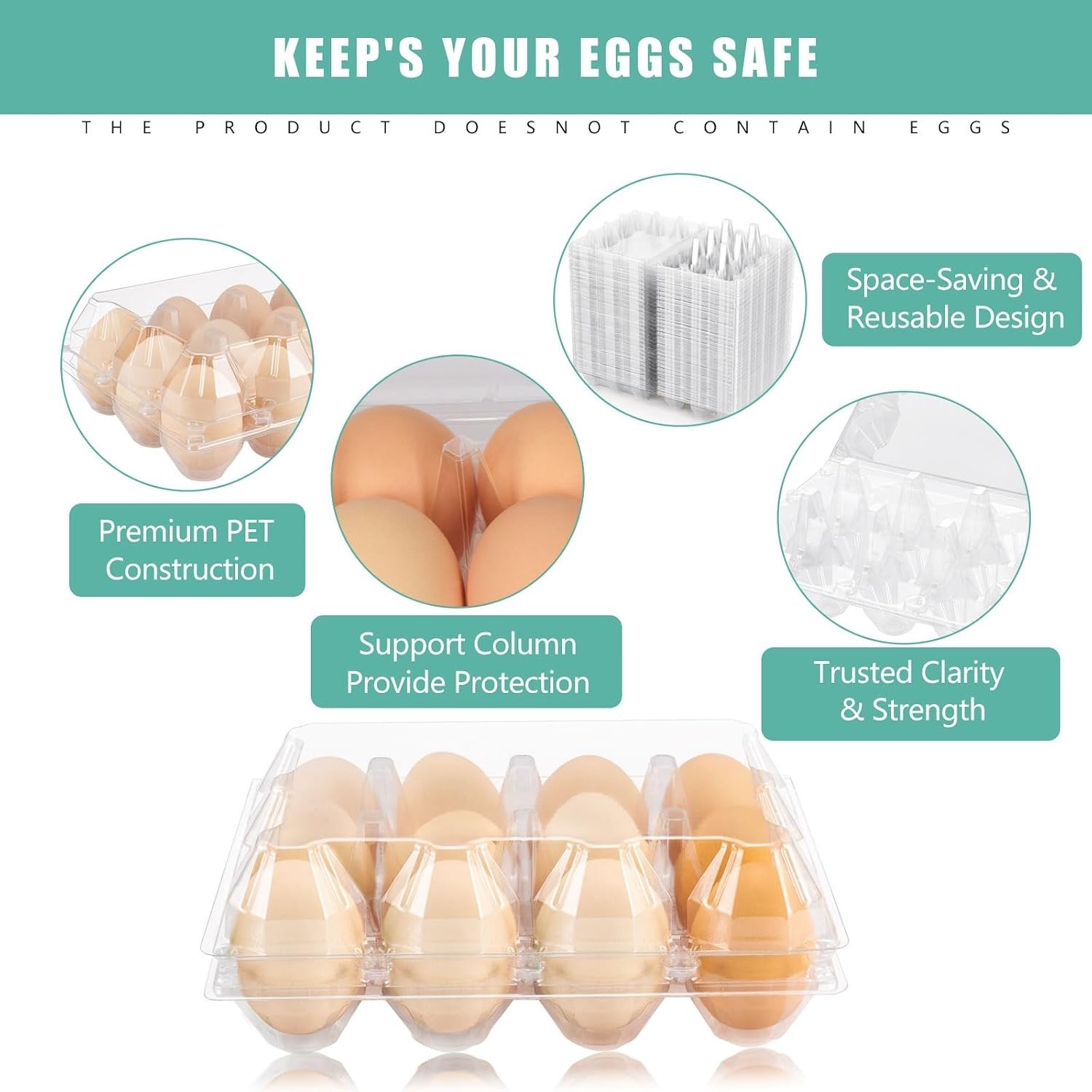 100 Packs Egg Cartons Cheap Bulk Plastic for 12 Eggs Clear Egg Cartons