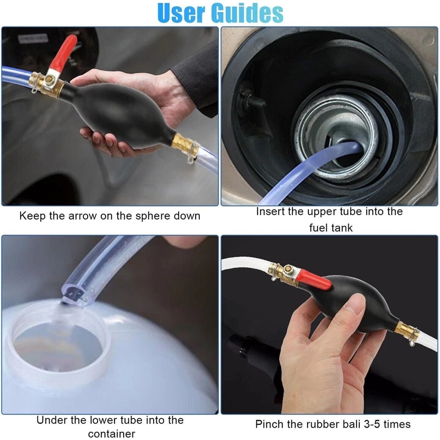 Double Suction Hand Pump Manual Fuel Transfer Gas Siphon Oil Water Extractor