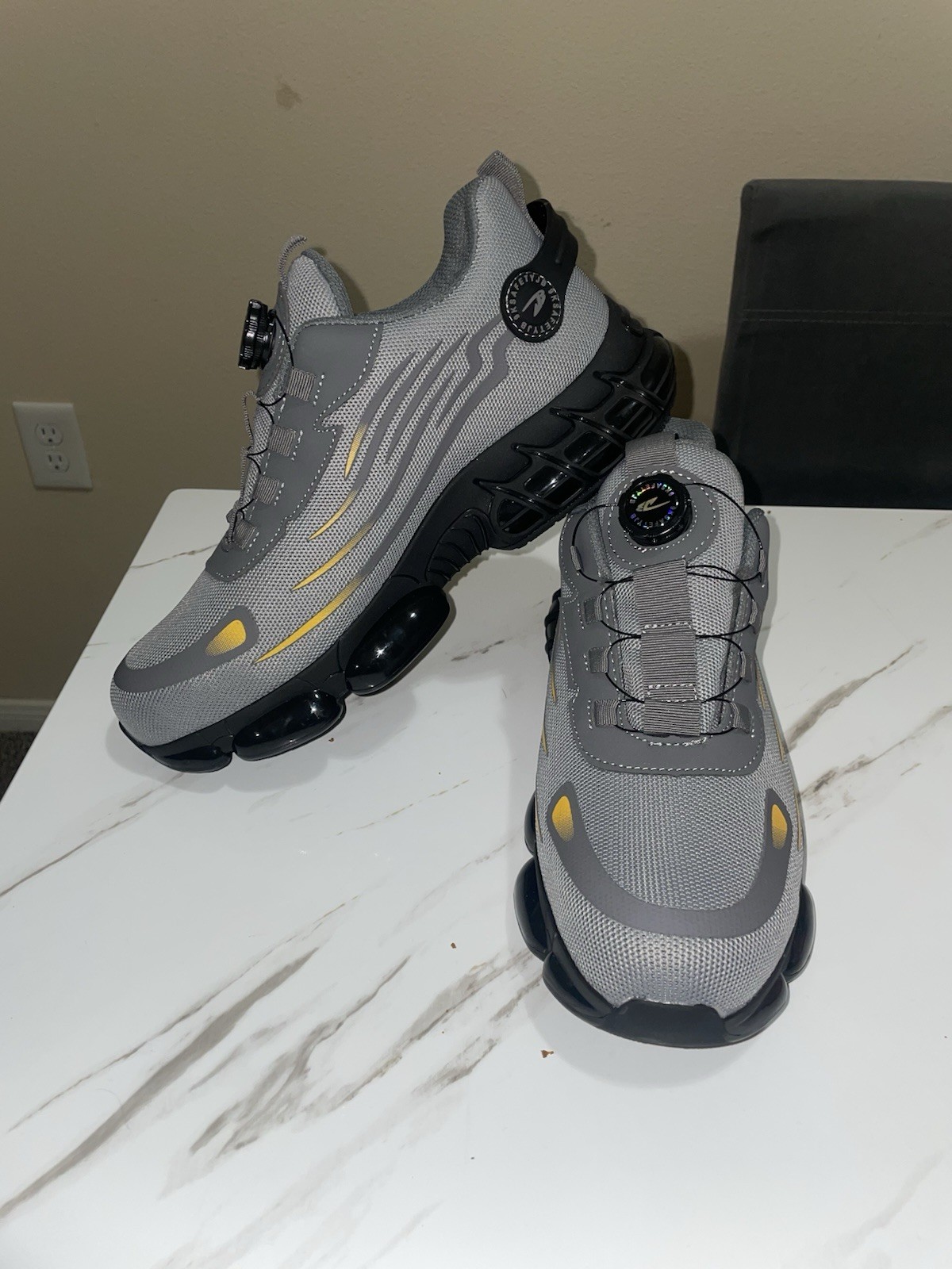 RUNRUILIN Anti-Slip Puncture Proof Steel Midsole Safety Work Shoes Gray/Black