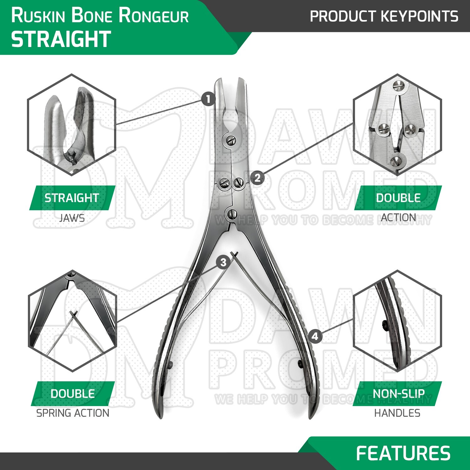 2 Pcs Ruskin Bone Rongeur Straight & Curved Set 3mm Bite 6″ Orthopedic German Gr