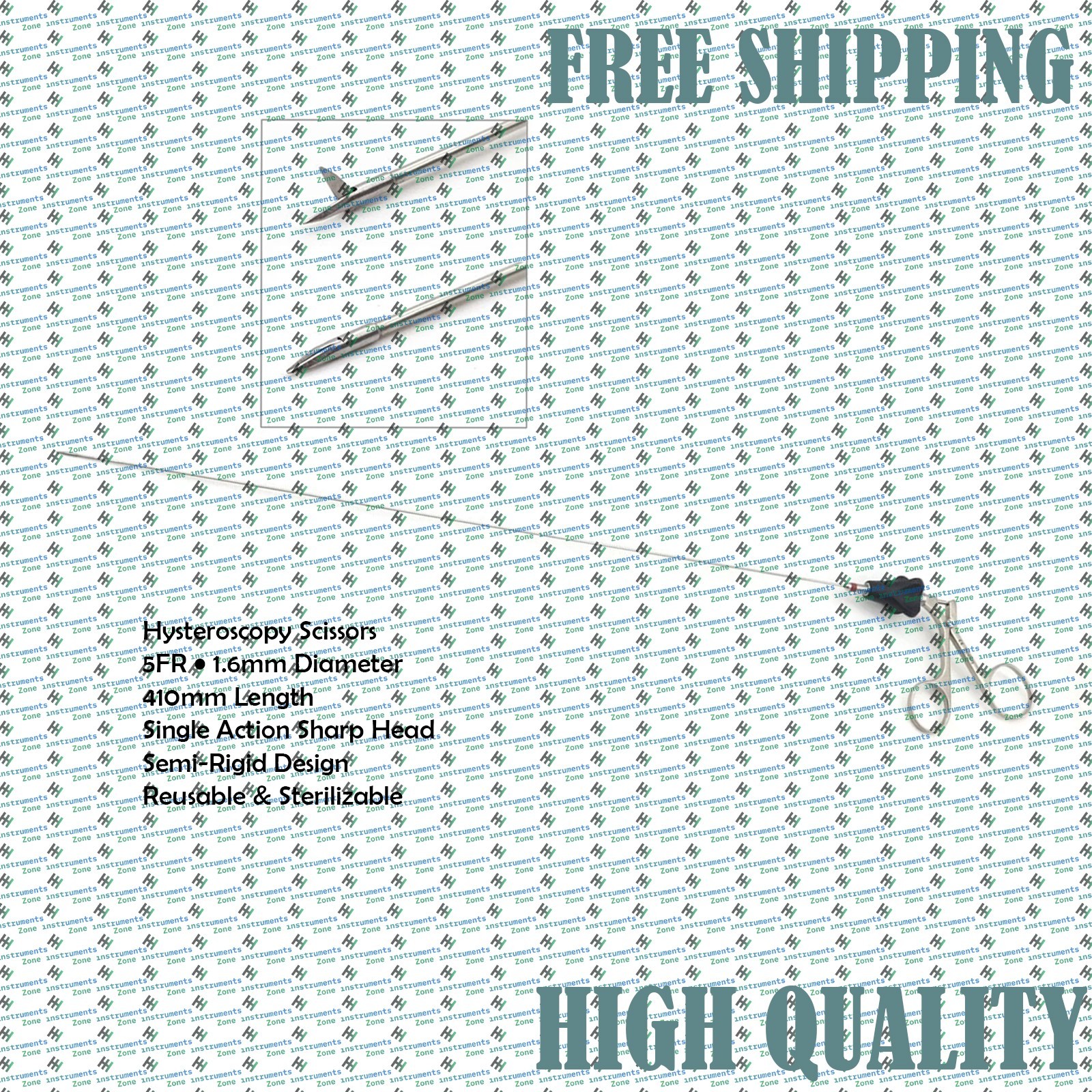 5FR Hysteroscopy Scissors | 1.6mm × 410mm Single Action Sharp Semi-Rigid