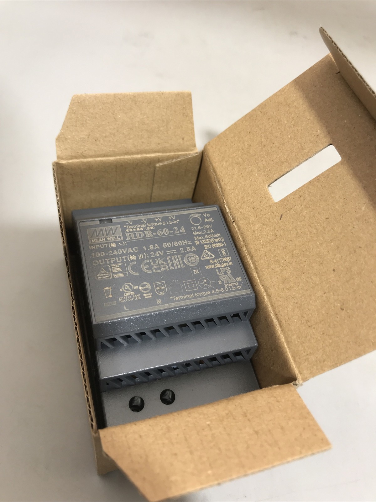 MEAN WELL HDR-60-24 Ultra Slim Step Shape 3SU DIN Rail Power Supply, 24 Volt New