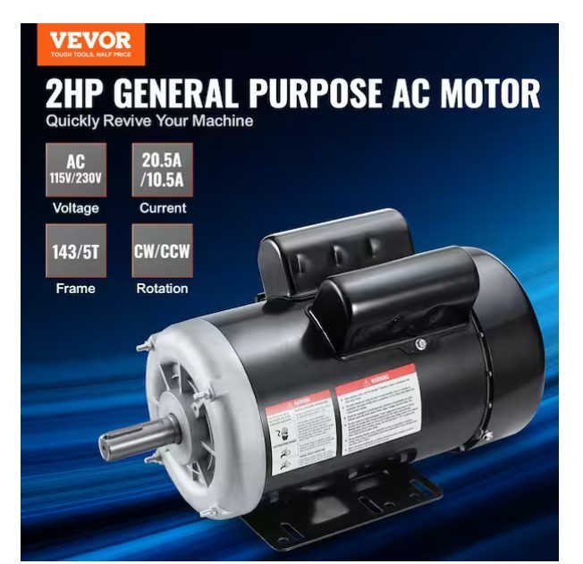 VEVOR 2HP Electric Motor 1725 rpm, AC 115V/230V, 56C Frame, Air Compressor Motor