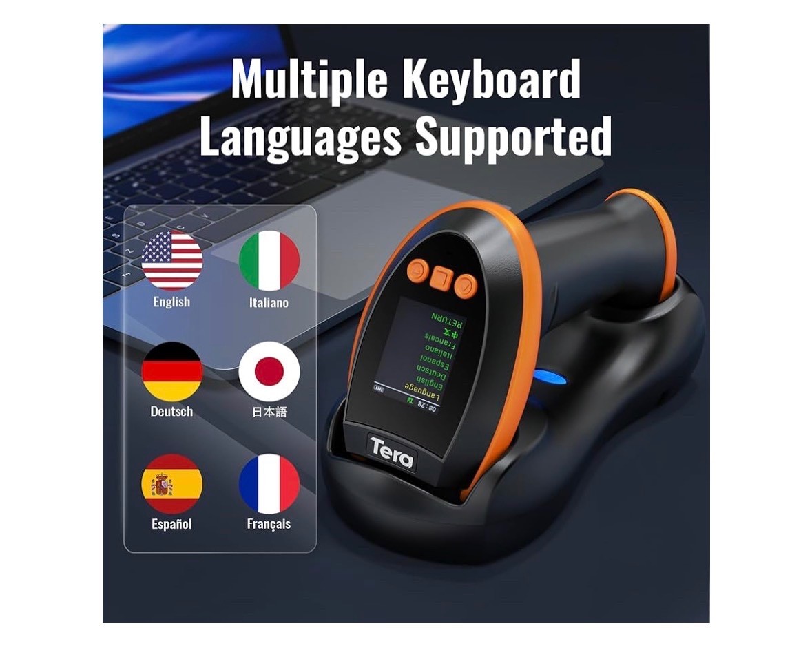 Tera Barcode Scanner Wireless with Screen Pro Version 1D 2D QR HW0009 Orange