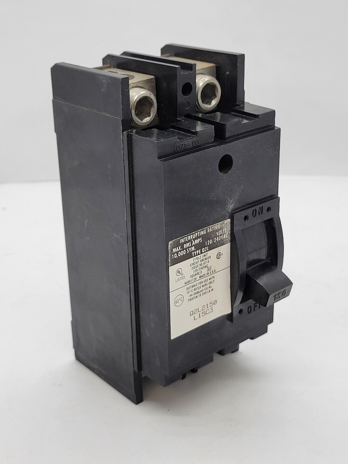 Square D Q2L2150 Circuit Breaker 150A 2P 120/240V Q2L Bolt On Mounting Hardware