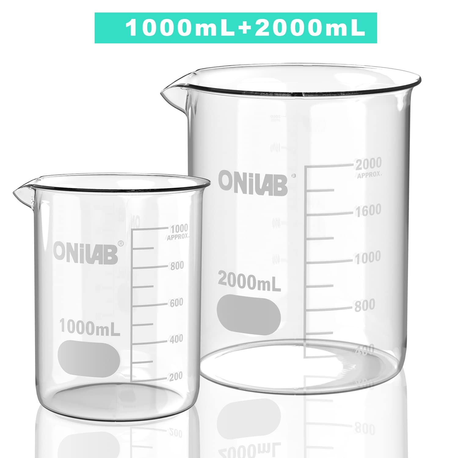 Scientific Glass Beaker Set, 1000ml 2000ml, Borosilicate Low Form