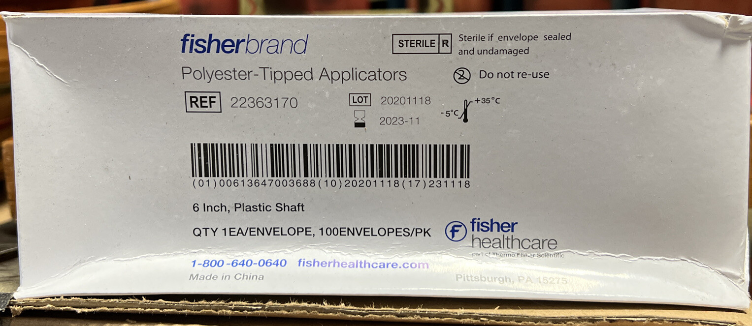 Fisherbrand Polyester-Tipped Applicators 22363170 Exp. 2023-11