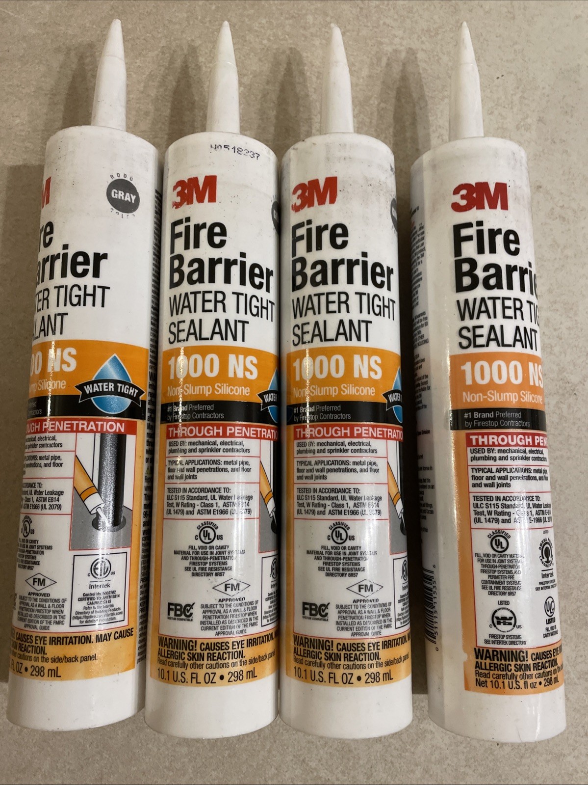 4 Tubes 3M Fire Barrier Water Tight Sealant: 10.1 fl. oz. cartridge 3 hour Grey