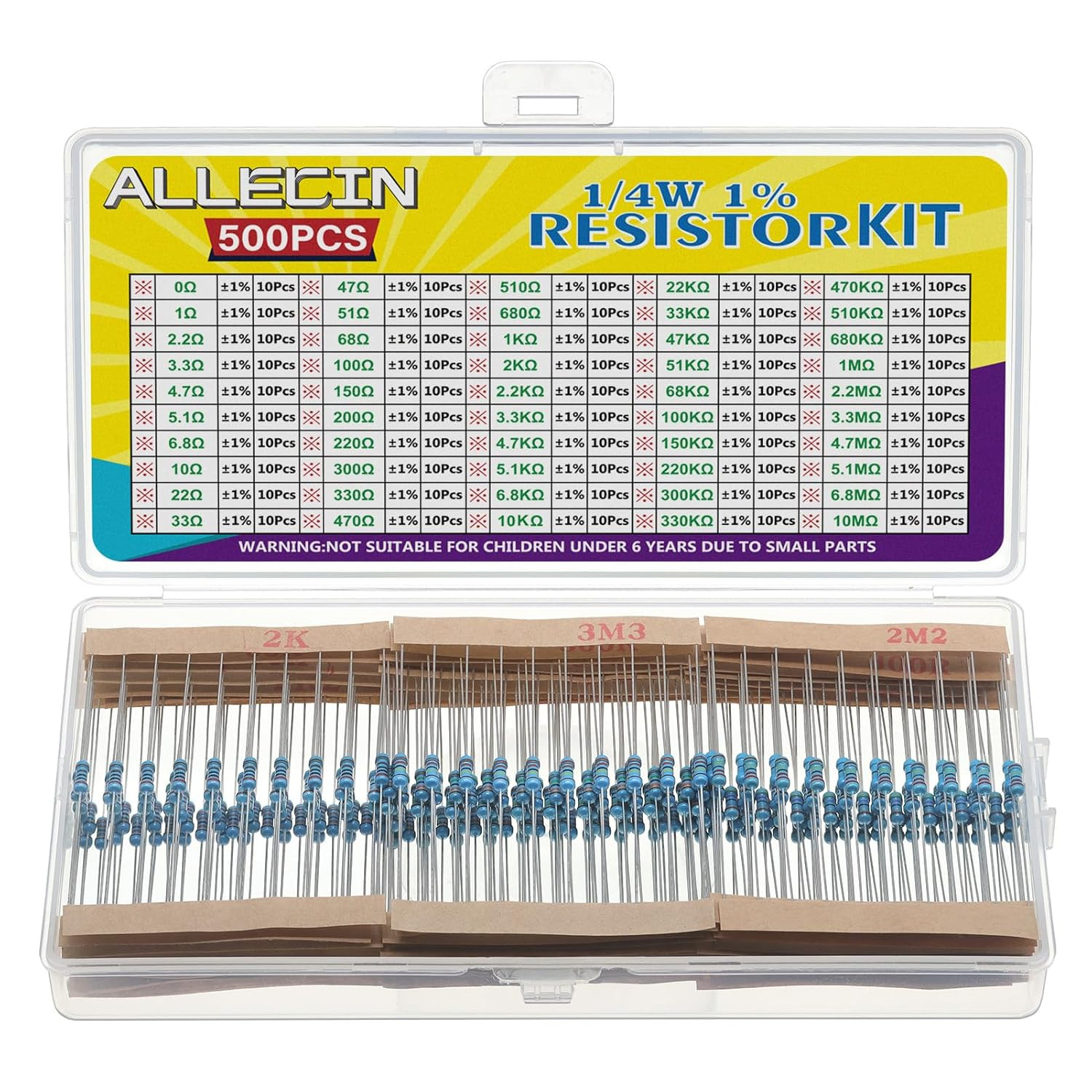 Kit de Resistencias Metálicas 1/4W 50 Valores ±1% 0Ω-10MΩ
