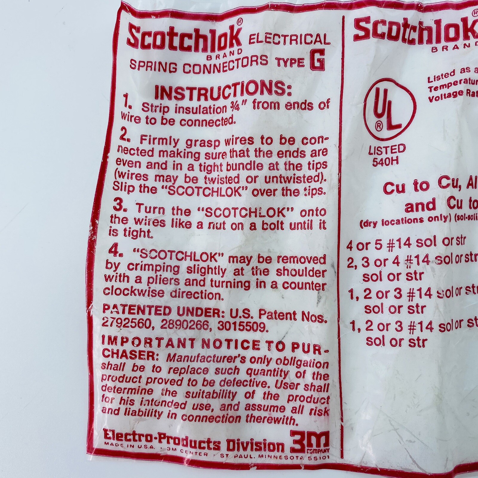 Lot/25 3M G Scotchlok Electrical Spring Connector Twist-On Wing NOS
