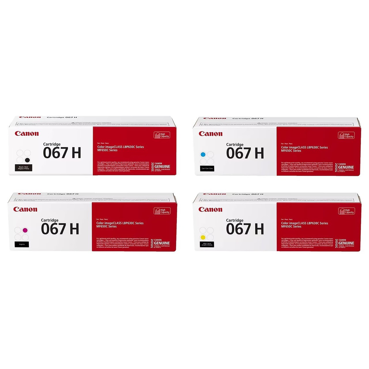 Genuine Canon 067H High Yield Toner Cartridge Set (Black, Cyan, Magenta, Yellow)