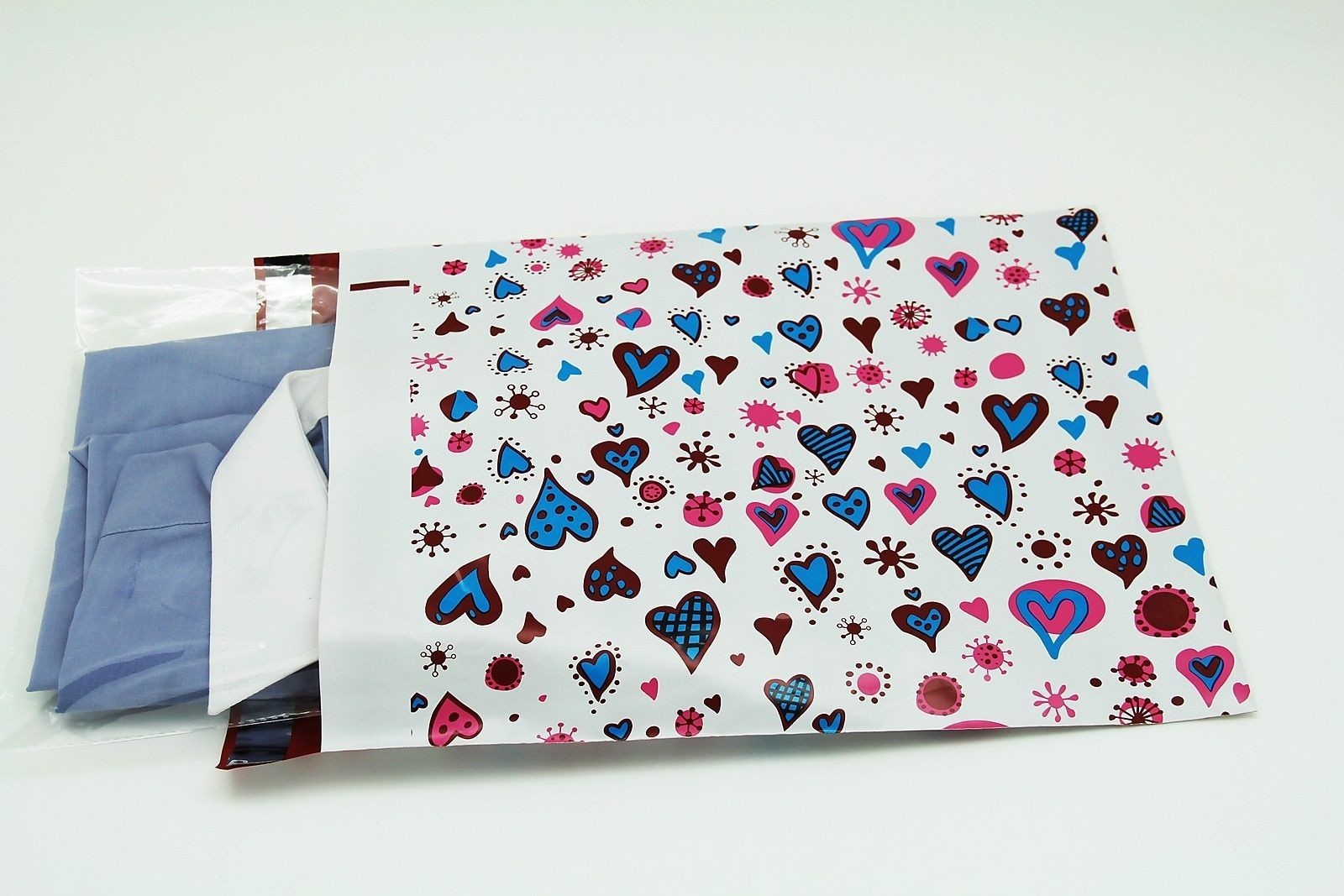 1000 12×15.5 Blue Hearts Designer Poly Mailers Envelopes Boutique Custom Bags