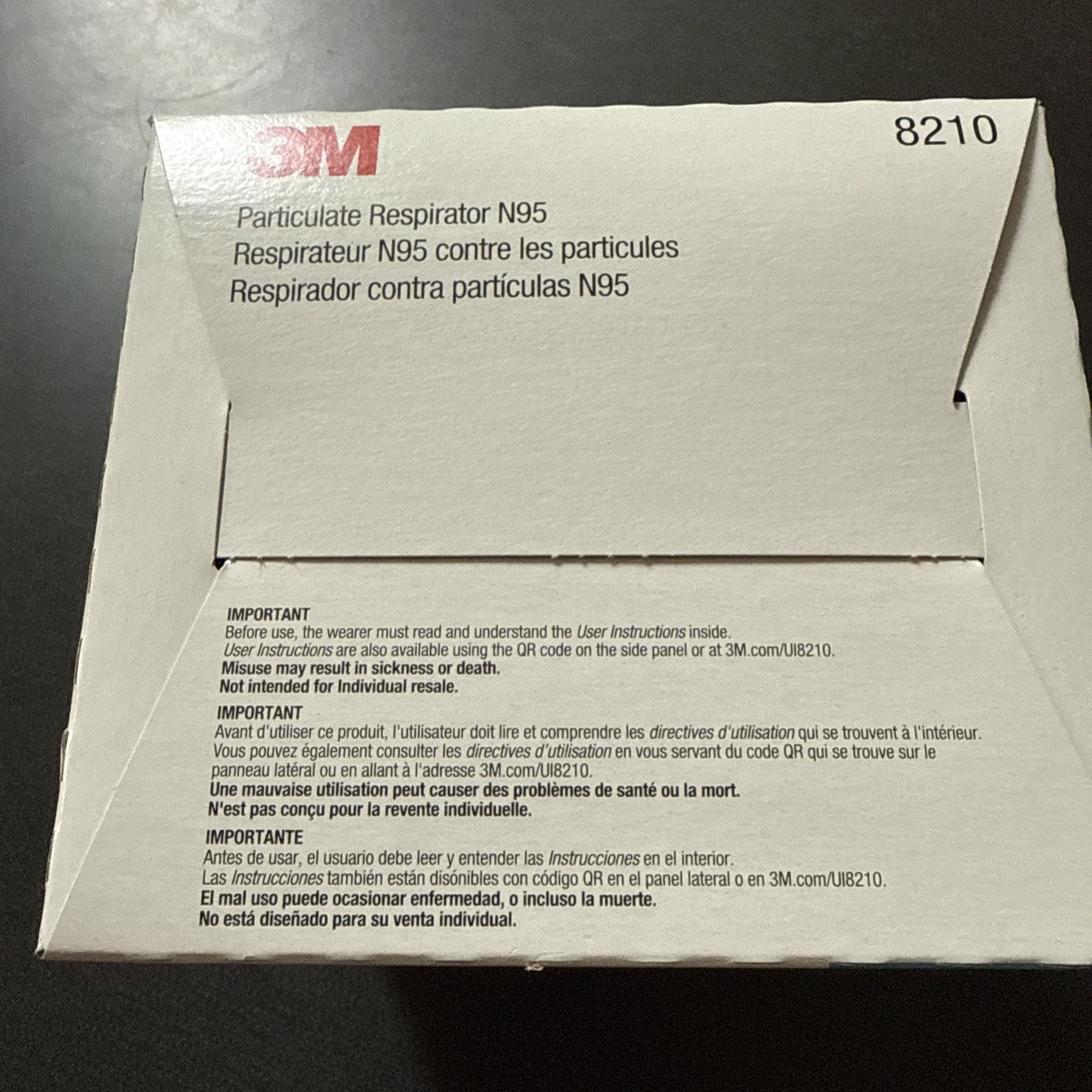 ONE CASE ( 8 BOXES) 3M Particulate Respirator N95 8210 20 Disposable Mask