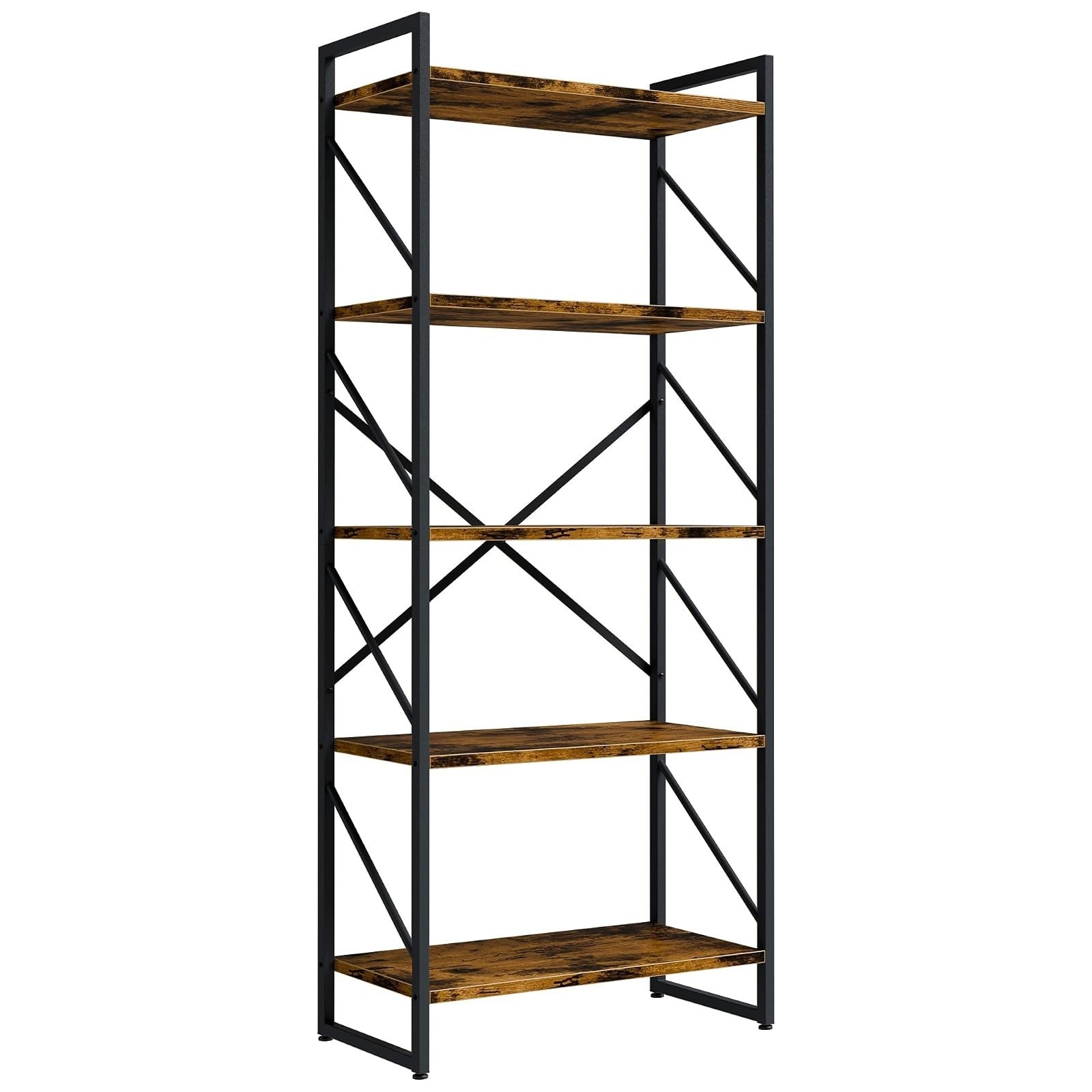 Shintenchi 5 Tier Bookshelf – Modern Industrial Bookcase for Home & Office