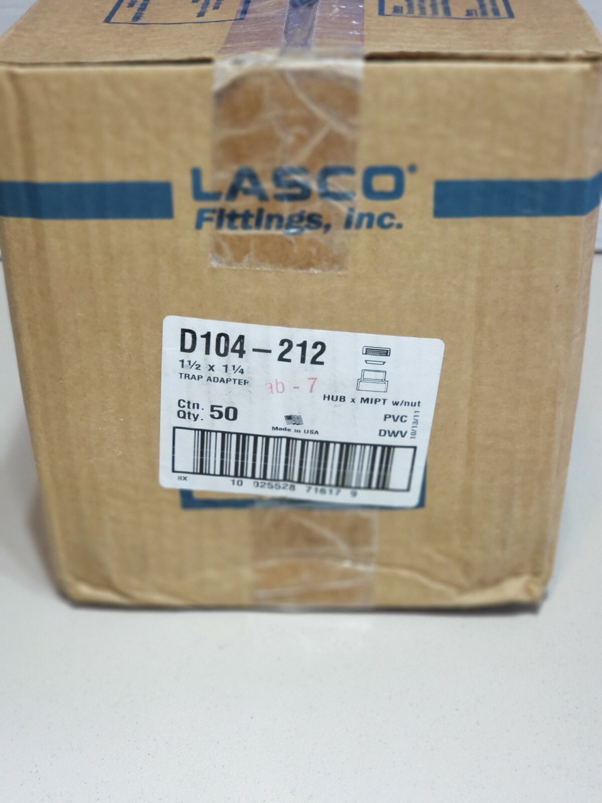Case of 50- LASCO Trap Adapter w/washer & Plastic Nut PVC 1 1/2 x 1 1/4 Inch NOS