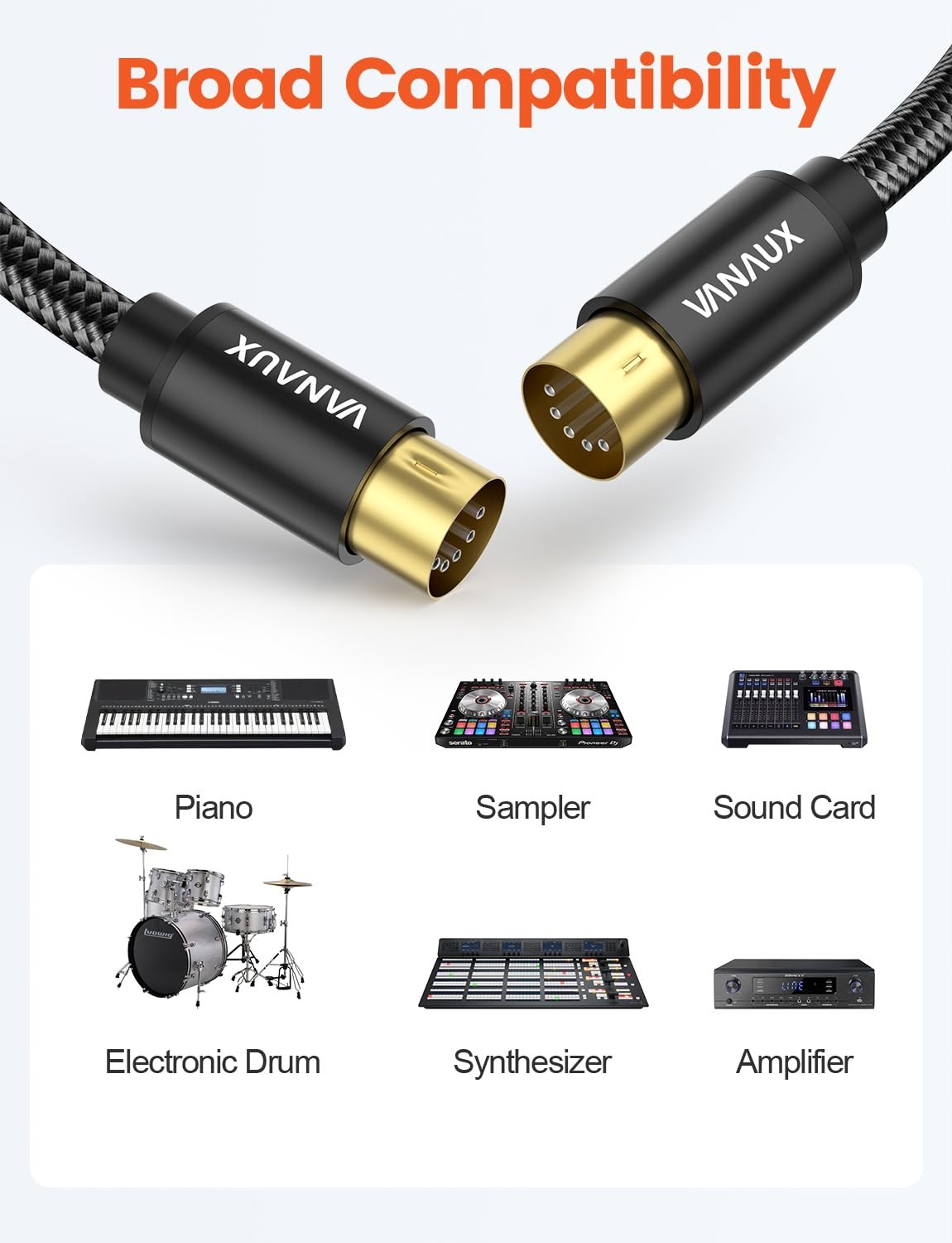 2 Pack Black MIDI Cable 6.6 FT 2M Male To 5Pin Keyboard Rack Synth Audio