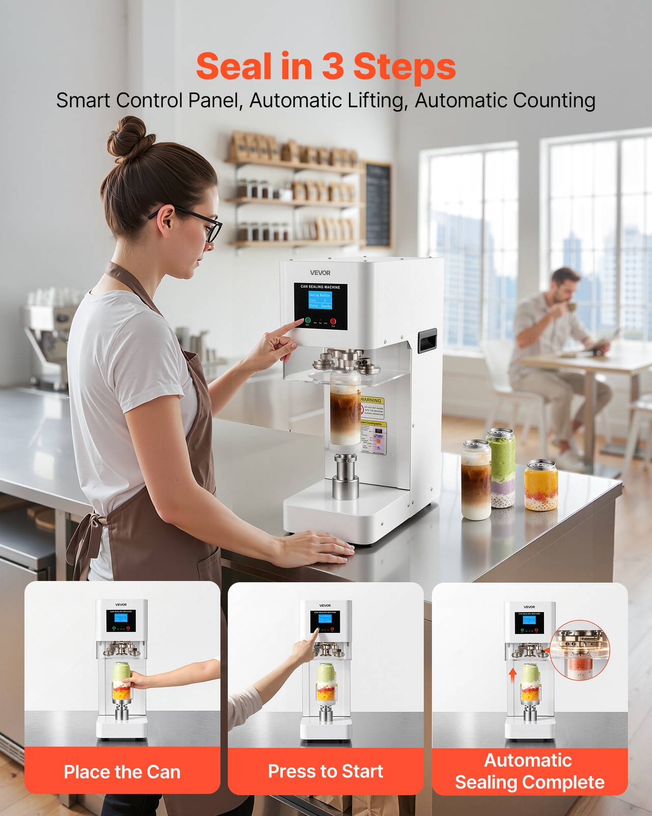 VEVOR Can Sealer Machine Automatic Commercial Soda Can Sealing Coffee Shop White