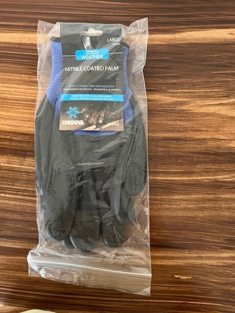 Cordova Cold Weather Gloves Size Large Nitrile Coated Palm Acrylic Lining