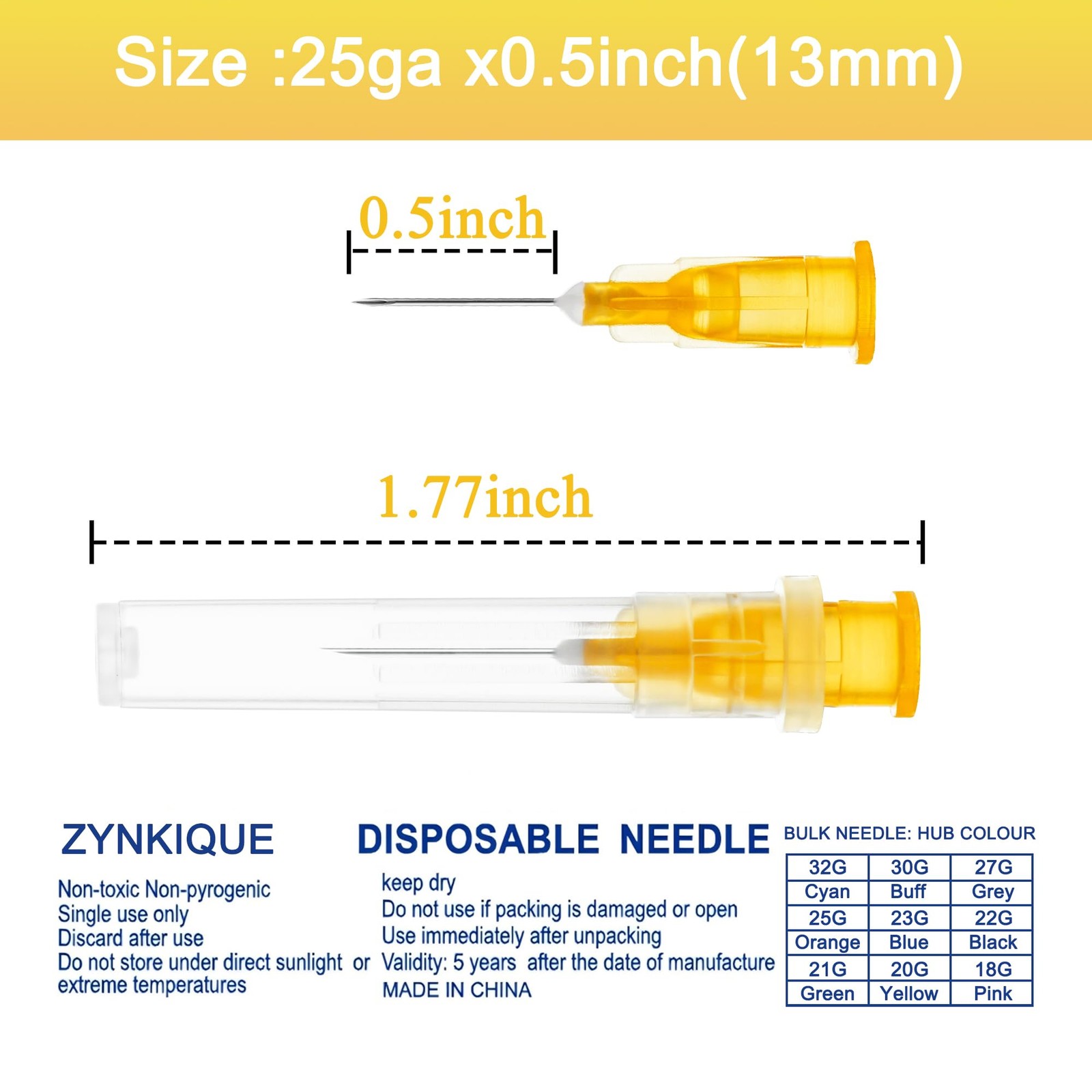 25G 0.5 Inch Needle, Disposable Dispensing Lab Supplies,100Pcs Individually S…