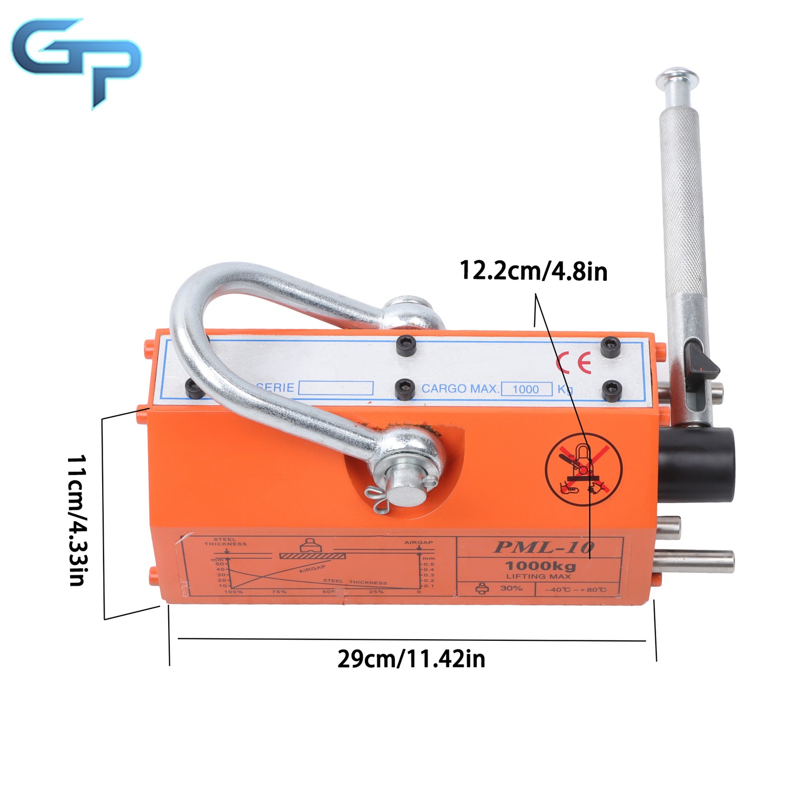 Neodymium Hoist 2200Lbs/1000kg Magnetic Lifter Lifting Magnet 2 Safety Factor