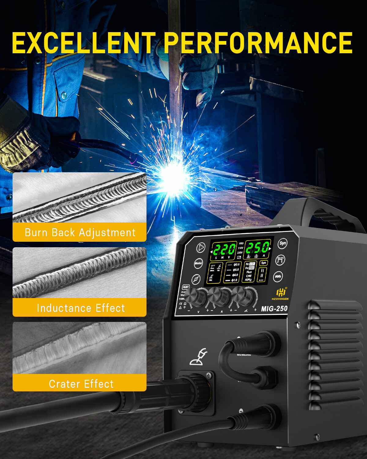 6in1 Gasless MIG Welder Spot/Lift TIG/Stick/Gas MIG 250A 110V/220V for Aluminum
