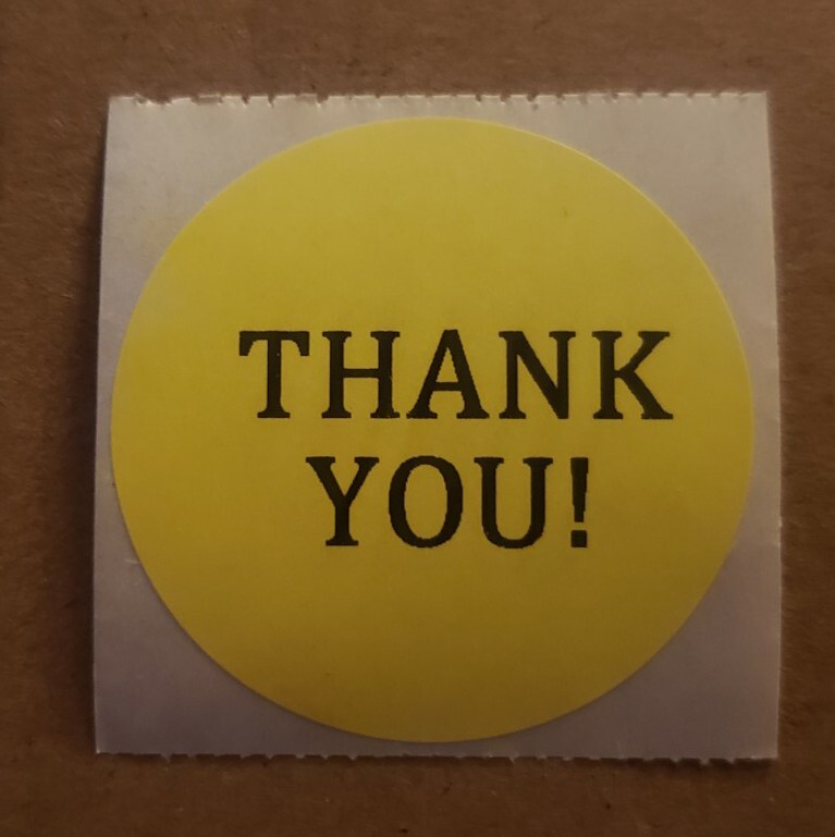 25 Yellow Thank You Labels Stickers