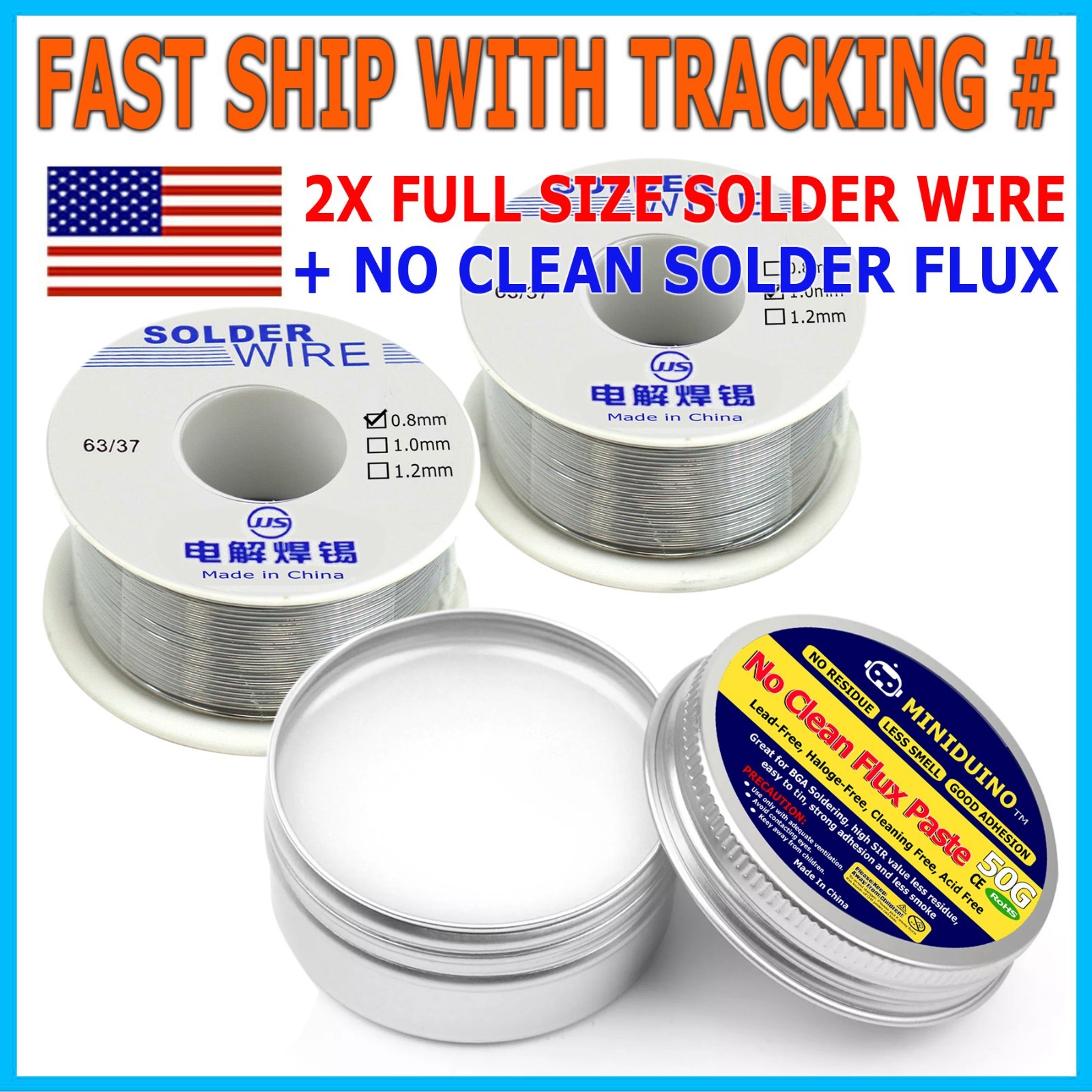 No-Clean Soldering Flux Paste for Electronics SMD IC CPU IC LED 2X Wires