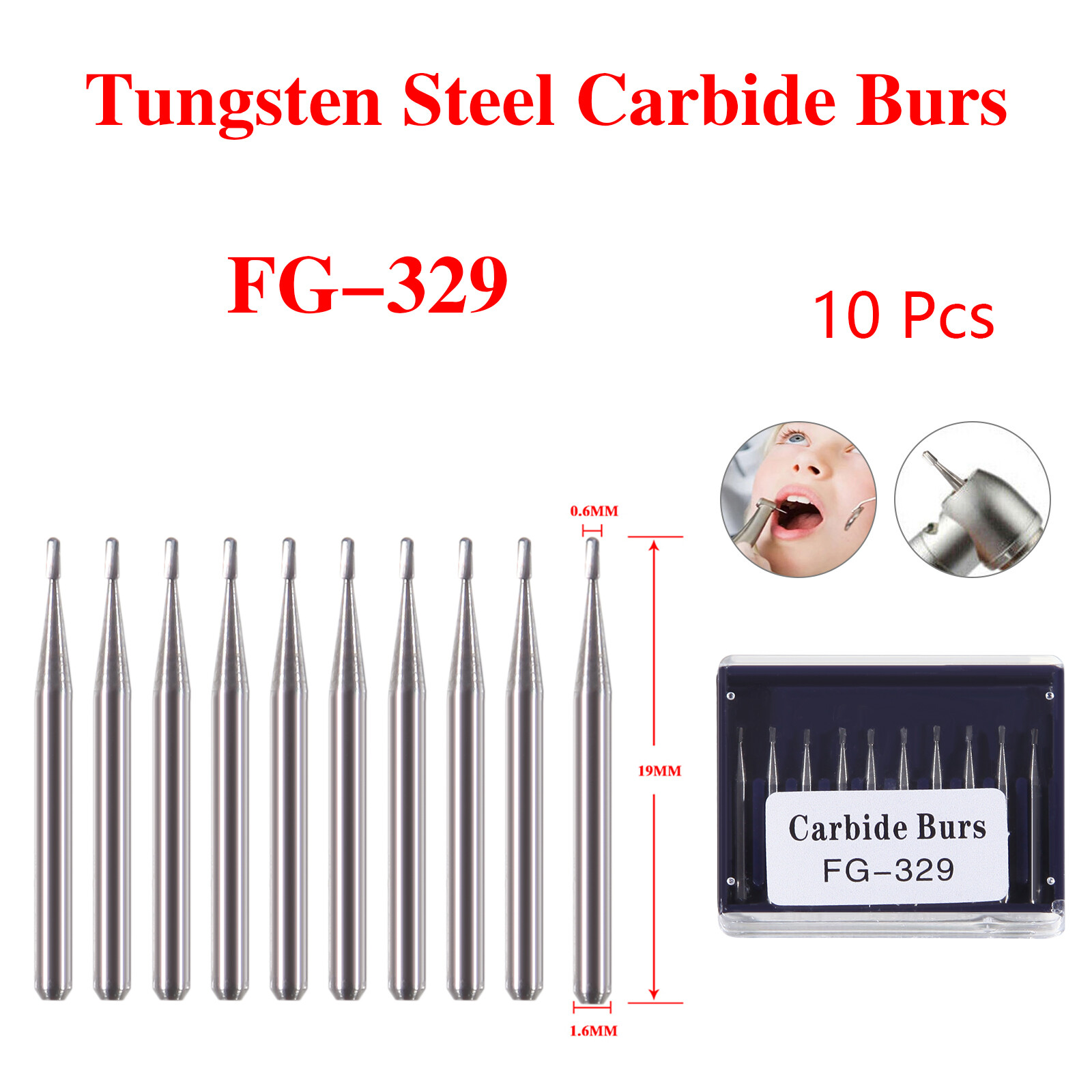 Dental Carbide Burs Pear-Shaped Type for High Speed Tungsten Steel Bur FG329