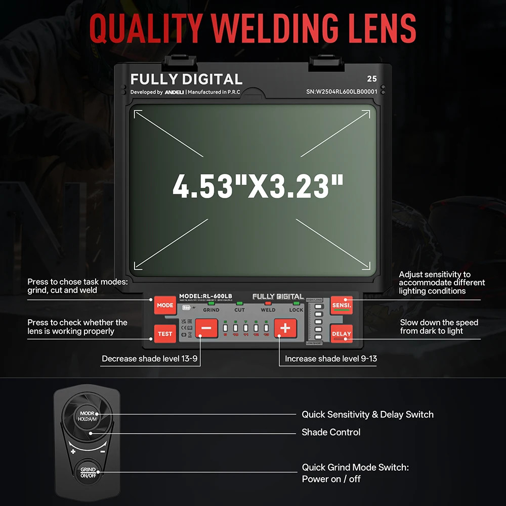 ANDELI True Color Auto Darkening Welding Helmet Side View Solar Rechargeable