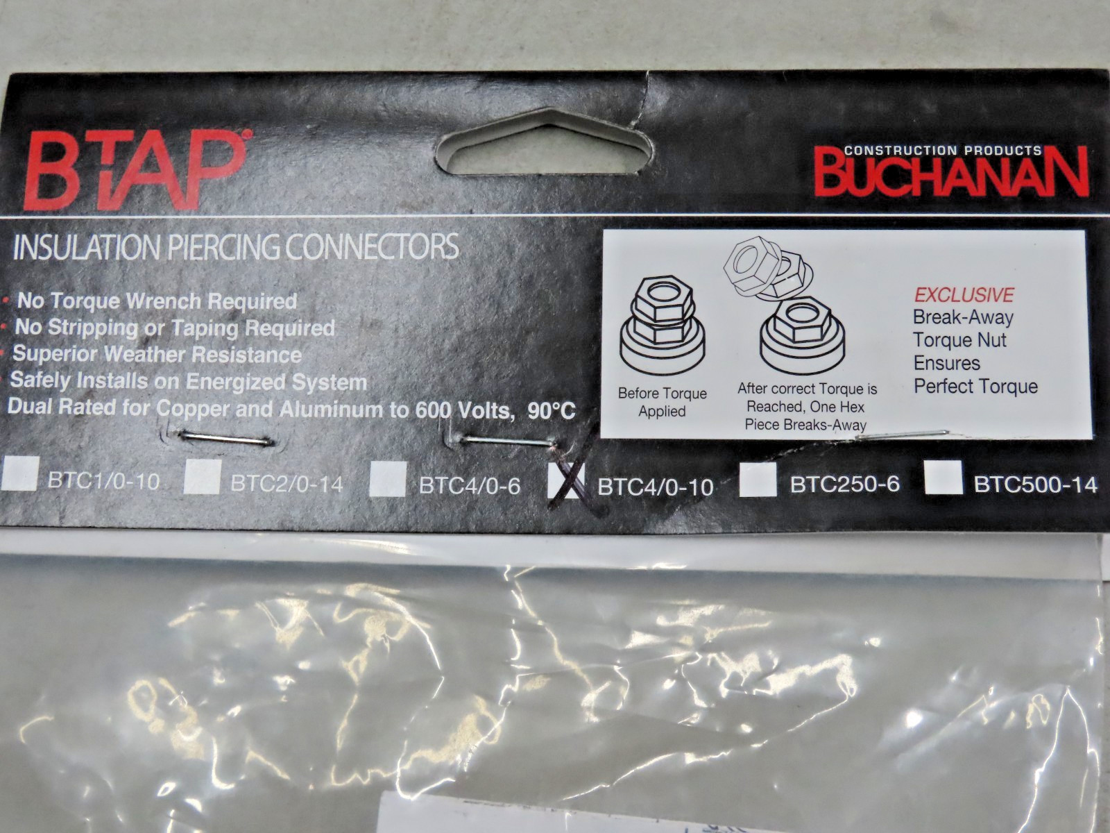 BUCHANAN BTC4/0-10 INSULATION PIERCING CONNECTOR No Stripping or Taping Required