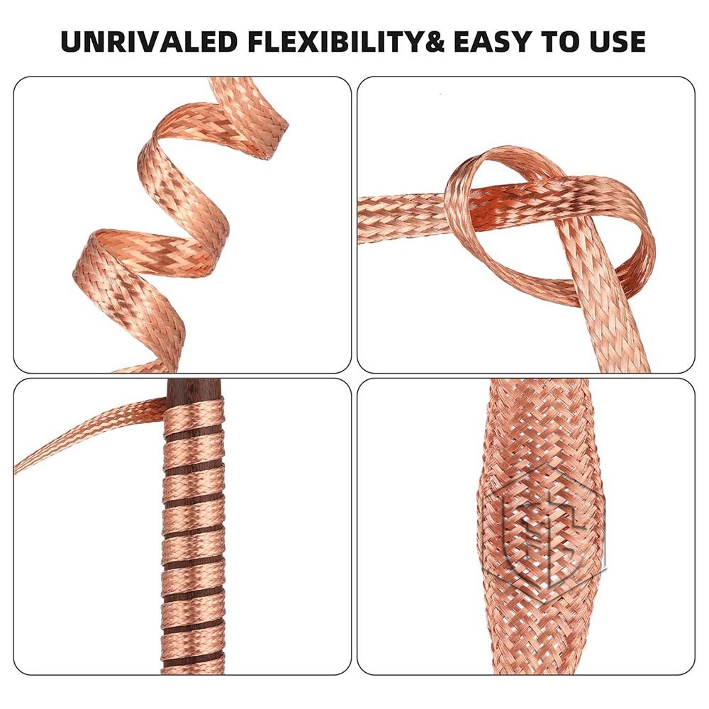 Pure Copper Braid Cable Flat Width 2mm-28mm Bare Copper Braid Wire Ground Lead