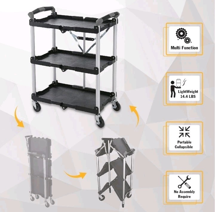 Olympia Tools 85-188 3-Shelf Collapsible Service Cart – Black