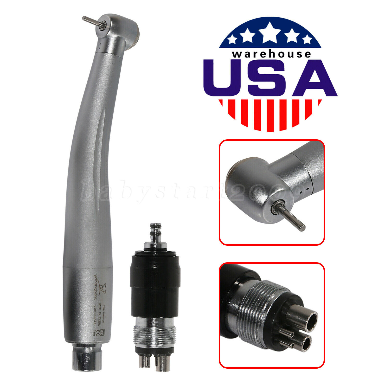 NSK Style Dental High Speed Turbine Handpiece Push Button w/ 4Hole Coupler YBNKM