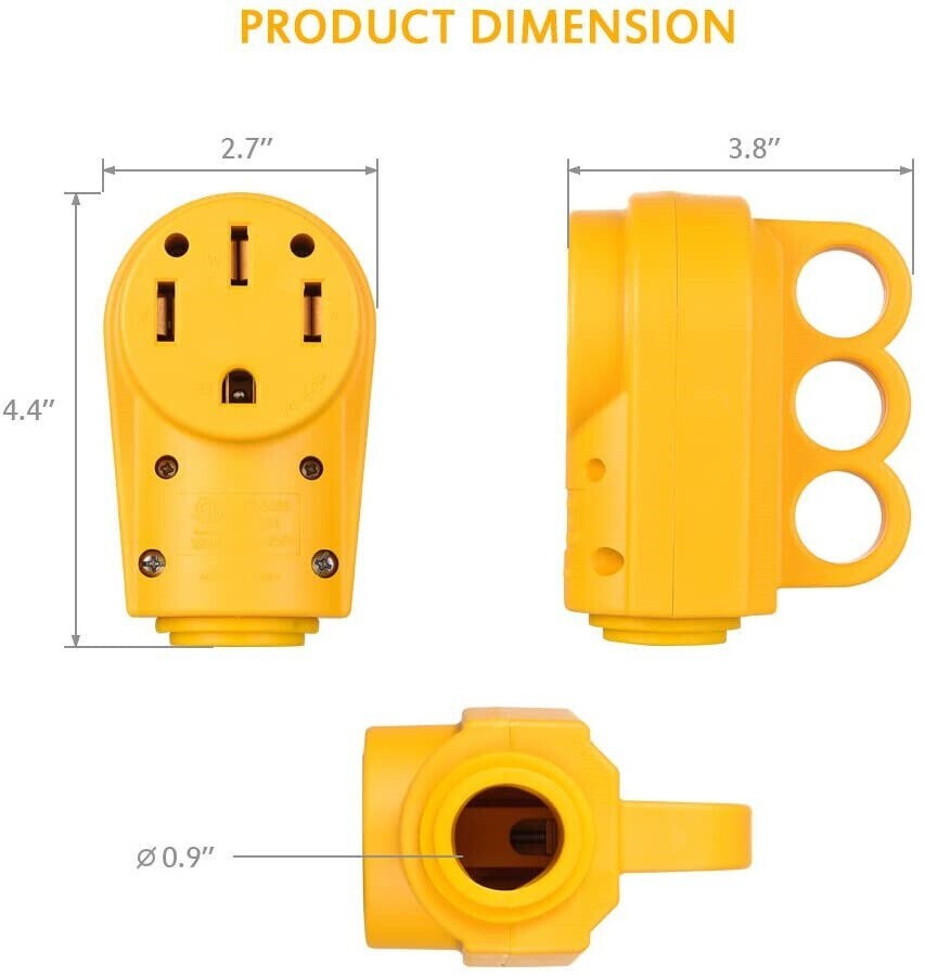 NEMA 14-50R RV Replacement Female Plug, 125/250V 50 Amp with Disconnect Handle
