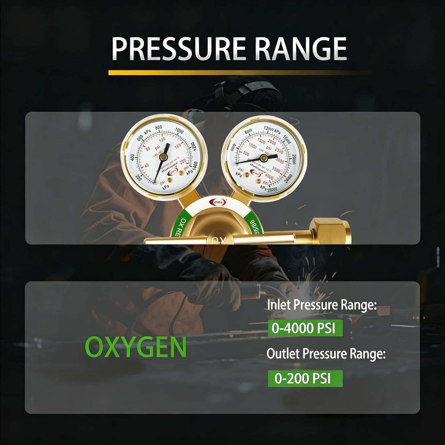 LX65 Medium Duty Oxygen Regulator Cga540,Forged Brass | Large Tank Gauge Cutting