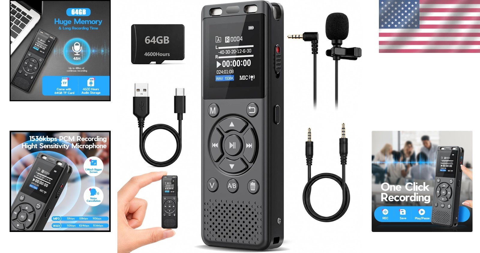 64GB Digital Voice Recorder with Playback,Audio Recording Device for Lectures…