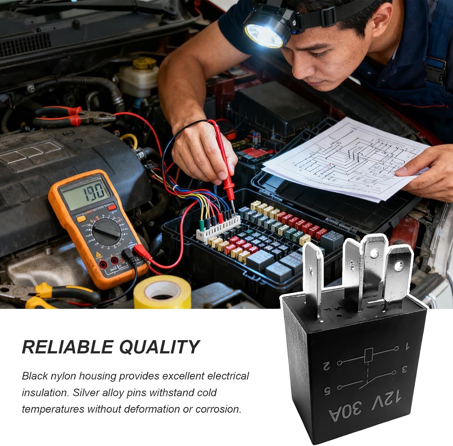 4 PCS 4 Pin , 12V 30A Multi-Purpose Vehicle Starter Relay Replacement, Waterp…