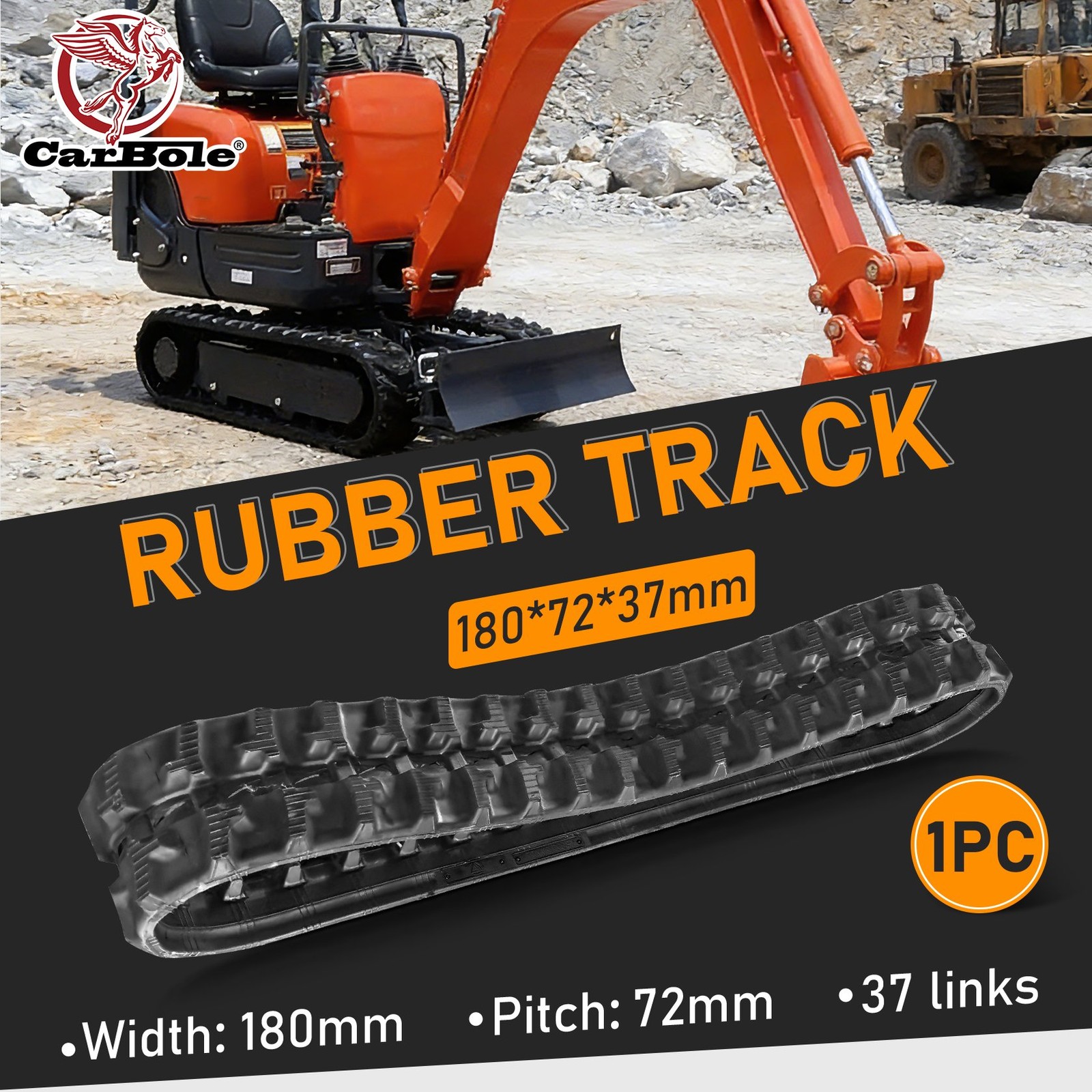 2PC 180x72x37mm Rubber Tracks Fits For AGT Excavator Models H12 H12S DM12-C H15