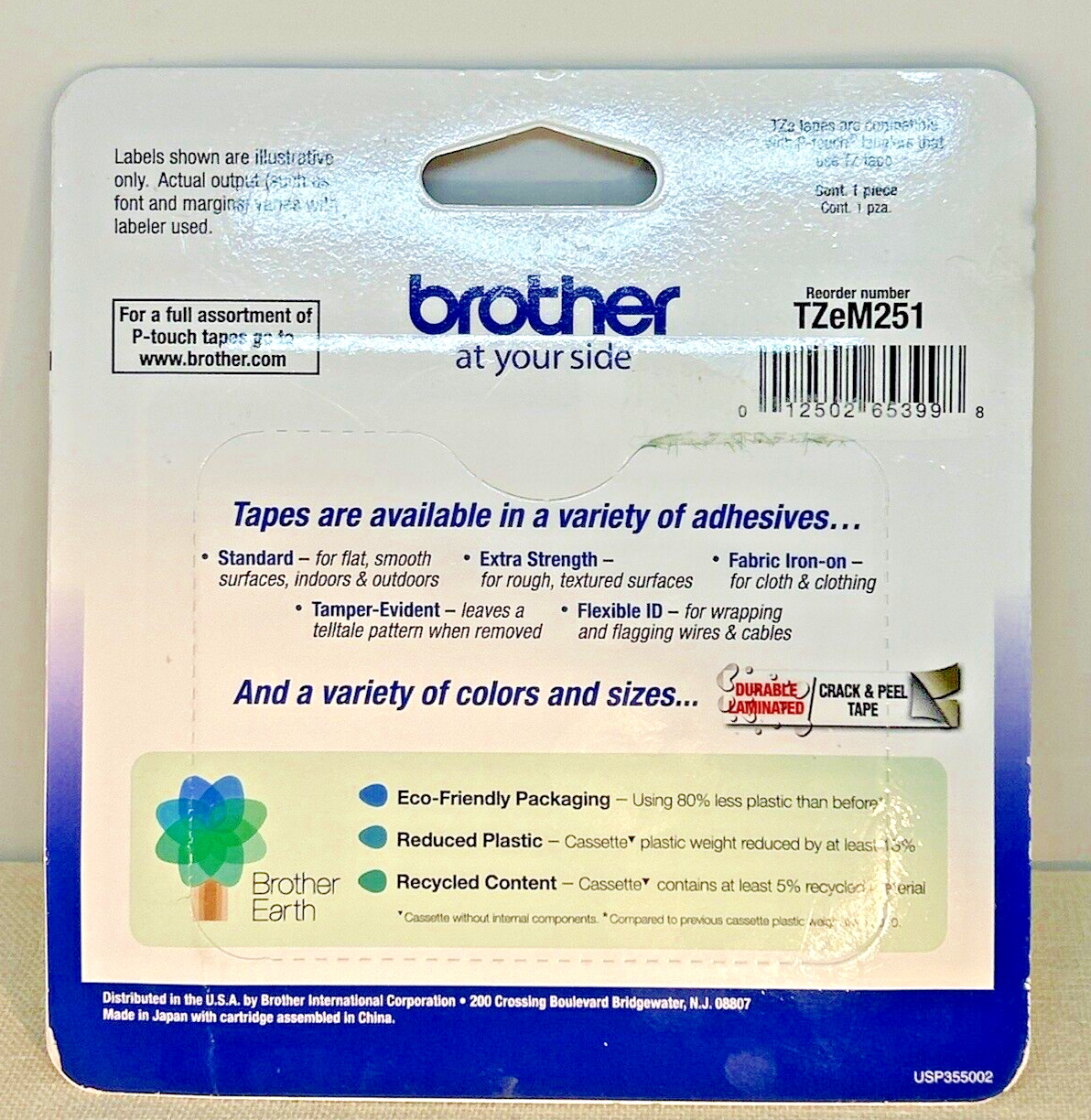Brother TZeM251 Black Print on Premium Matte White Laminated Tape P-touch 1″ NEW