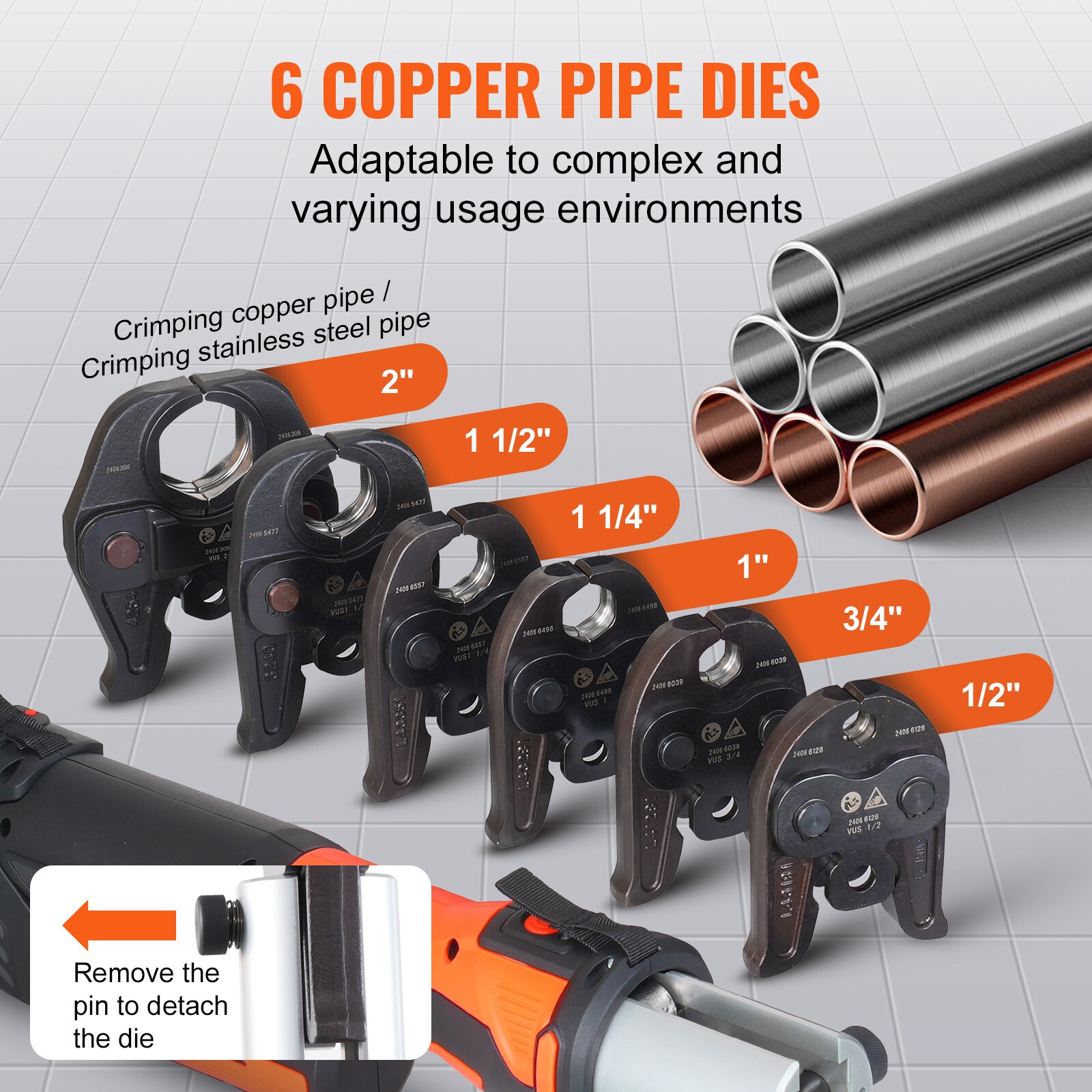VEVOR 1/2″-2″ Pro Press Tool Pipe Crimping Kit with 6 Jaws DC18V PZ-3240