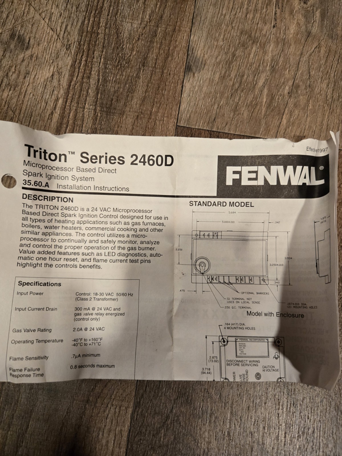 FENWAL 2460D 601-201 Direct Spark Ignition Control (511)