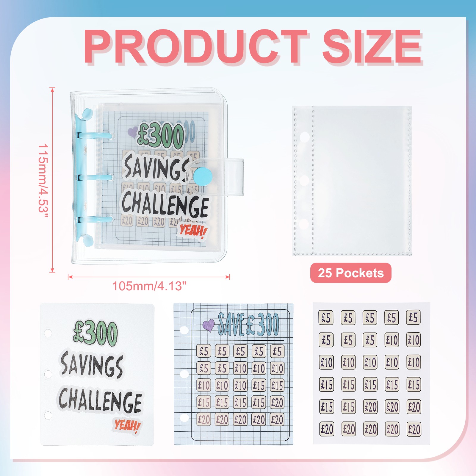300 Pounds Savings Challenges Book, Money Saving Binder, Blue