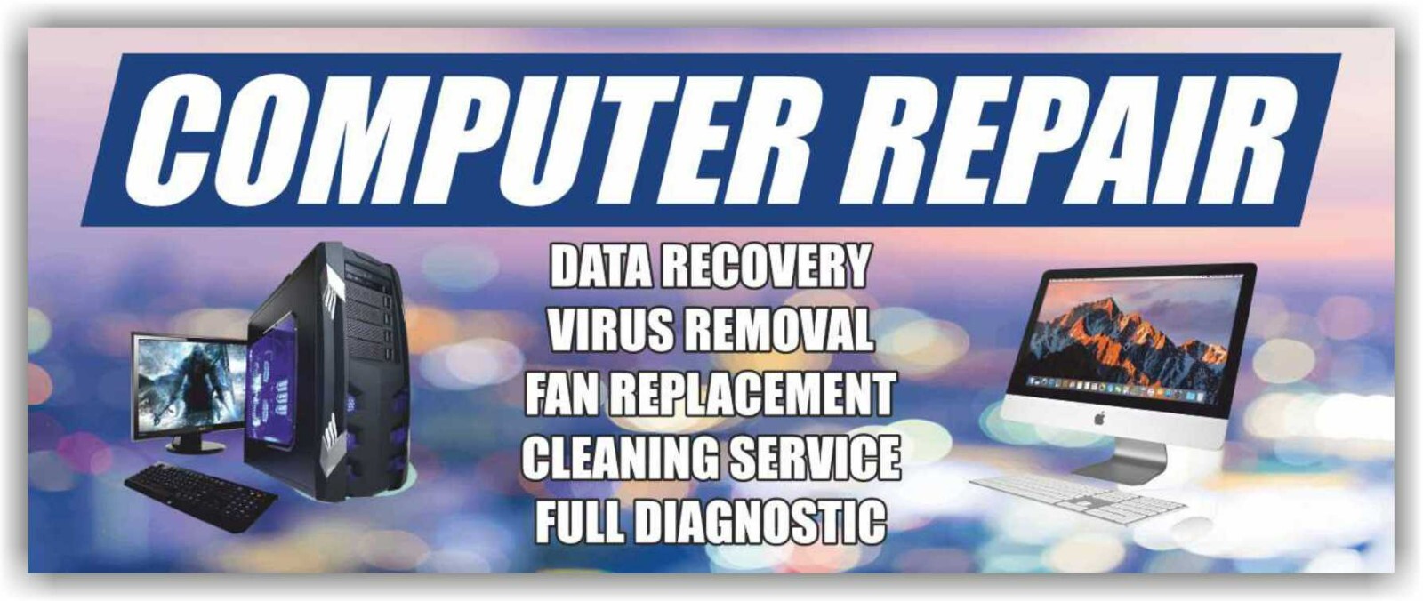 COMPUTER REPAIR Advertising Banner Vinyl Mesh Sign service diagnostics phone fix