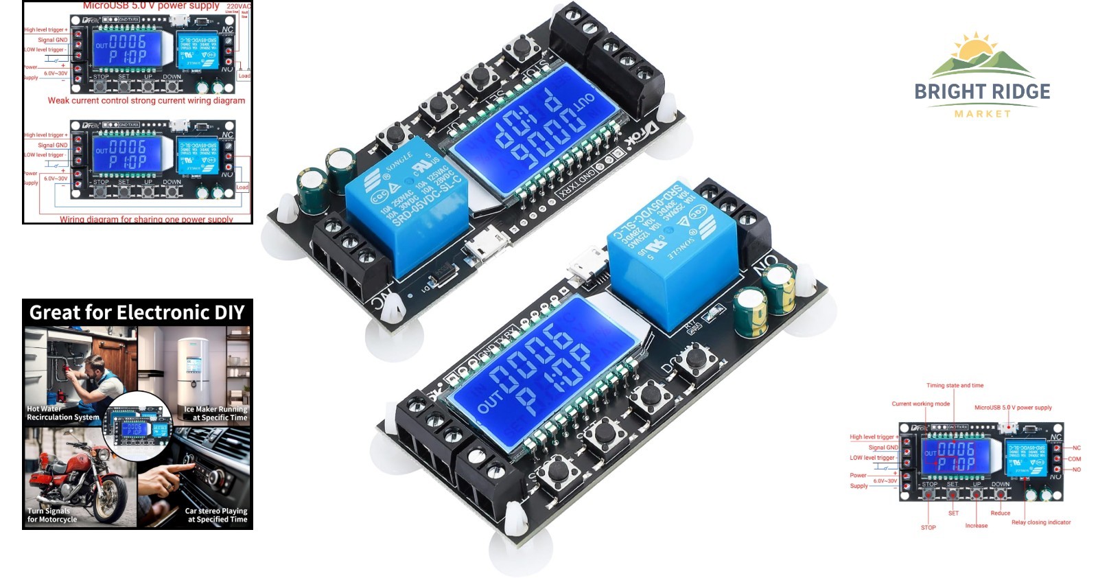 Adjustable Time Delay Relay Module with LCD Display and Micro USB Power Supply